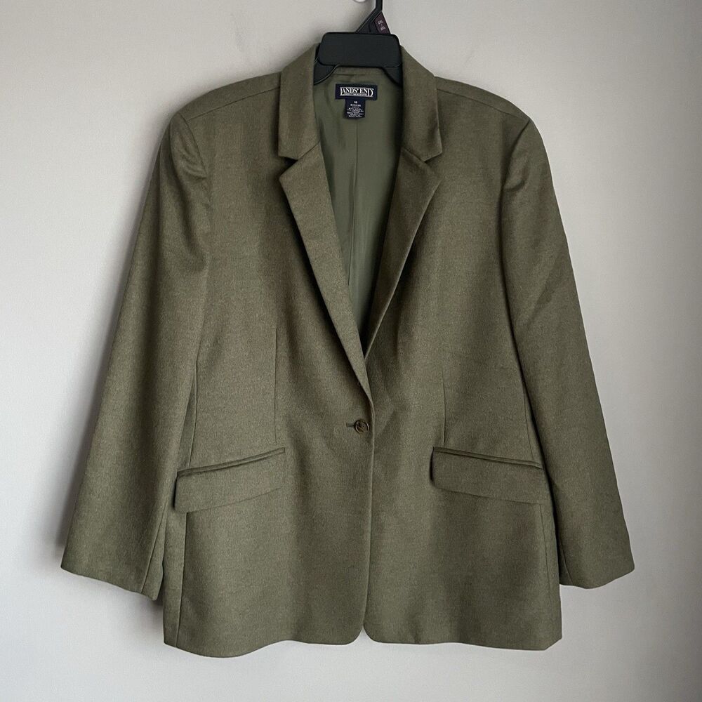 Lands End Wool Cashmere Blazer Women's Size 18W Green Academia Career Plus